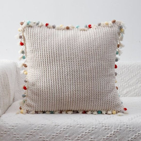 Other - BOHO  POM-POM FRINGE TEXTURED PILLOWCASE